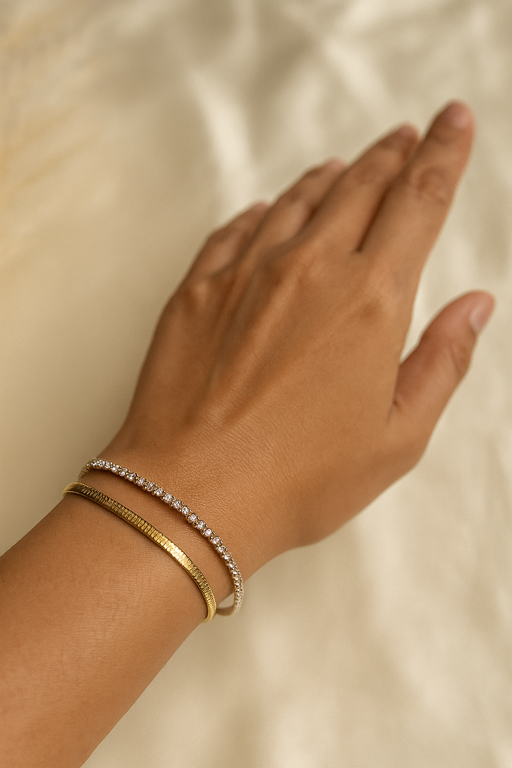 18K Gold-Plated Dual Chain Crystal Bracelet | Anti-Tarnish Layered Look